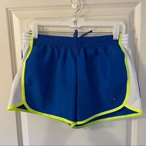 Danskin NOW Royal Blue/Neon Green Stripe Athletic Running Shorts M(8-10)